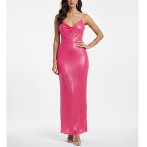AQUA Colorful Sequined Backless Column Evening Gown Pink Size 18 XL Formal Dress